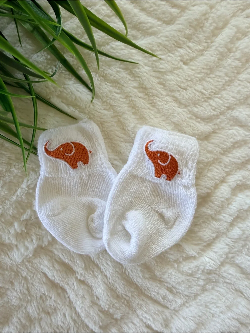 White Baby Essentials Set with Orange Elephant Print - 5 Piece